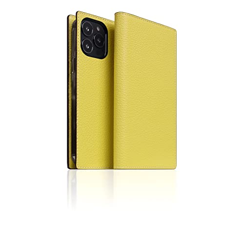 SLG Leder Wallet Case Kompatibel mit iPhone 13 Pro Max, D8 Neon Vollnarbenleder Tagebuch Flip Cover Kartenfach Halter mit Geschenkbox, Handgefertigt und Entworfen für iPhone 13 Pro Max (Zitrone) von SLG