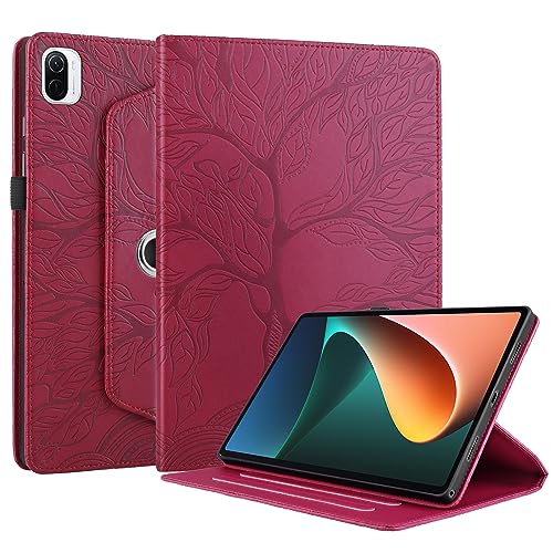 SLLMYYX 360 Grad drehbare Tablet-Hülle, kompatibel mit Xiaomi Pad 5, Life Tree Slim Folio Ständer Tablet-Abdeckung für Xiaomi Pad 5 Pro 5G 11 Zoll (27,9 cm) (Rot) von SLLMYYX