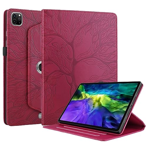 SLLMYYX 360 Grad drehbare Tablet-Hülle kompatibel mit iPad Pro 11 Zoll, Life Tree Slim Folio Stand Tablet Cover für iPad Pro 11 Zoll (Rot) von SLLMYYX