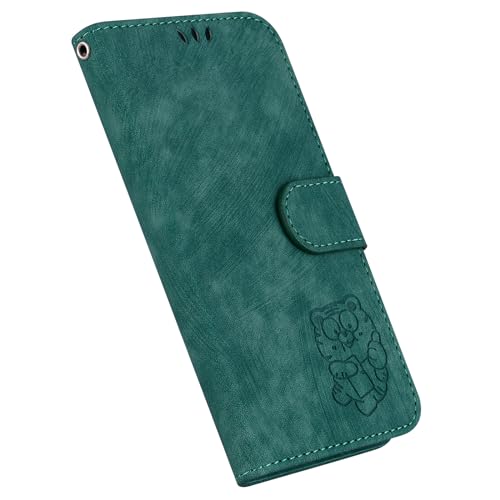 SLLMYYX Brieftaschen-Schutzhülle kompatibel mit Samsung Galaxy A01, niedliches Tigermuster, Leder, Flip-Handy-Schutzhülle mit Kartenschlitzen, Ständer (Grün) von SLLMYYX