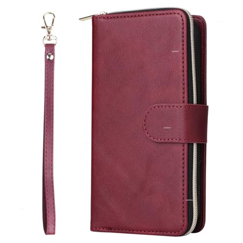 SLLMYYX Brieftaschen-Schutzhülle kompatibel mit iPhone 16 Pro Max, Reißverschluss, große Tasche, Handtasche, 9 Kartenfächer, Lederhülle mit Handschlaufe, Windrot SLLMYYX Brieftaschen-Schutzhülle kompatibel mit iPhone 16 Pro Max, Reißverschluss, große Tasche, Handtasche, 9 Kartenfächer, Lederhülle mit Handschlaufe, Windrot von SLLMYYX