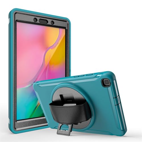 SLLMYYX Hülle für Samsung Galaxy Tab A 8.0 2019 SM-T290/SM-T295, 360 Grad drehbarer Ständer Stoßfest Schutz Cover mit Handschlaufe, Hellblau von SLLMYYX