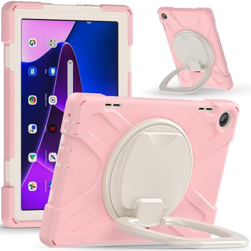 SLLMYYX Schutzhülle für Lenovo Tab M10 3. Generation 10,1 Zoll 2022 (Modell: TB-328FU/TB-328XU), 360 Grad drehbarer Handgriff, Ständer, stoßfeste Abdeckung mit Schultergurt, Kirschrosa von SLLMYYX
