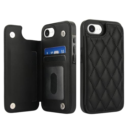 SLLMYYX Kompatibel mit iPhone 16e Wallet Case mit Kartenhalter, RFID-blockierendes PU-Leder, doppelter Magnetverschluss, schützende, stoßfeste Abdeckung, 15,5 cm (6,1 Zoll) (Schwarz) von SLLMYYX