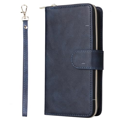 SLLMYYX Schutzhülle für Samsung Galaxy S25, Reißverschluss, große Tasche, Handtasche, 9 Kartenfächer, Lederhülle mit Handschlaufe, Blau SLLMYYX Schutzhülle für Samsung Galaxy S25, Reißverschluss, große Tasche, Handtasche, 9 Kartenfächer, Lederhülle mit Handschlaufe, Blau von SLLMYYX