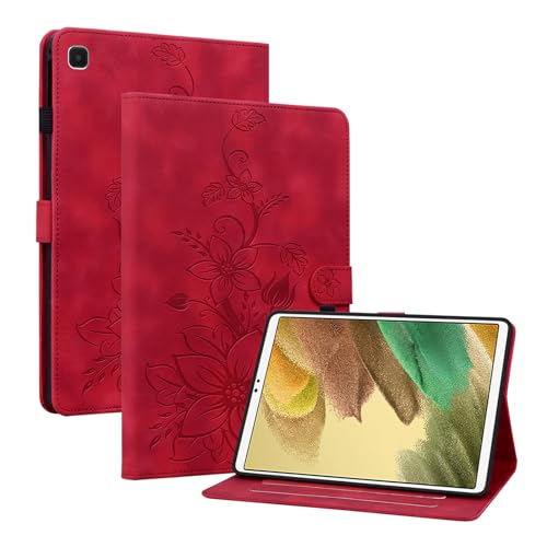 SLLMYYX Schutzhülle für Samsung Galaxy Tab A7 Lite 22,1 cm (8,7 Zoll) SM-T220 SM-T225, Lilienblumenmuster, PU-Leder, mehrere Betrachtungswinkel, Ständer, schlanke Folio-Tablet-Hülle, Rot von SLLMYYX