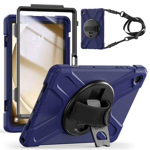 SLLMYYX Schutzhülle für Samsung Galaxy Tab A9+ 11 Zoll SM-X210/SM-X215/SM-X216, 360 Grad drehbar, Ständer, stoßfest, robust, Schutzhülle mit Schultergurt, Marineblau von SLLMYYX