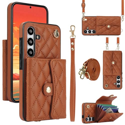 SLLMYYX Schutzhülle kompatibel mit Samsung Galaxy S25 5G, RFID-blockierend, PU-Leder, zum Umhängen mit Kartenfächern und Handschlaufe, Braun SLLMYYX Schutzhülle kompatibel mit Samsung Galaxy S25 5G, RFID-blockierend, PU-Leder, zum Umhängen mit Kartenfächern und Handschlaufe, Braun von SLLMYYX