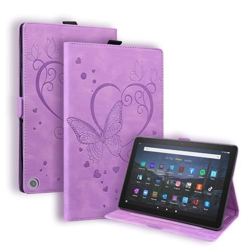 SLLMYYX Tablet-Hülle kompatibel mit Kindle Fire HD 8 und 8 Plus Tablet (12. / 10. Generation 2022/2020), Love Butterfly, PU-Leder, Folio-Ständer, Smart Cover (lila) von SLLMYYX