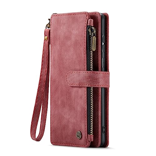 SLLMYYX Wallet Case Compatible with Samsung Galaxy A50, Luxury PU Leather 10 Card Slots Handbag Zipper Pocket Case Kickstand with Wrist Strap (Red) von SLLMYYX