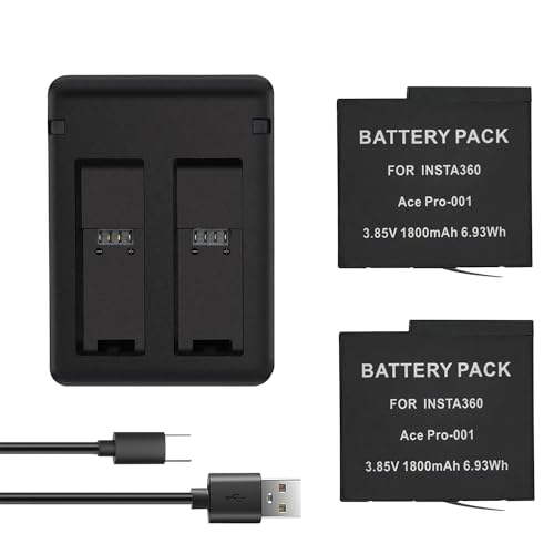 Action Kamera Akku (2er Pack) für Insta 360 Ace Pro/Ace mit 2 Kanal USB Schnellladehub (1800mAh) von SLODA