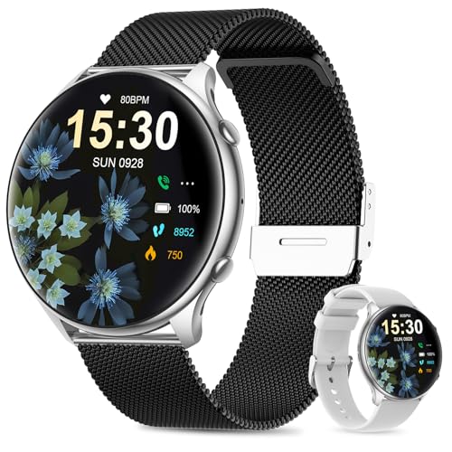SLOKSFil Smartwatch Damen mit Telefonfunktion, 1.39" HD Fitnessuhr/Menstruationszyklus/Pulsuhr/Schrittzähler/IP67/Schrittzähler/120+ Sportmodi, für iOS Android (schwarz Silber) von SLOKSFil