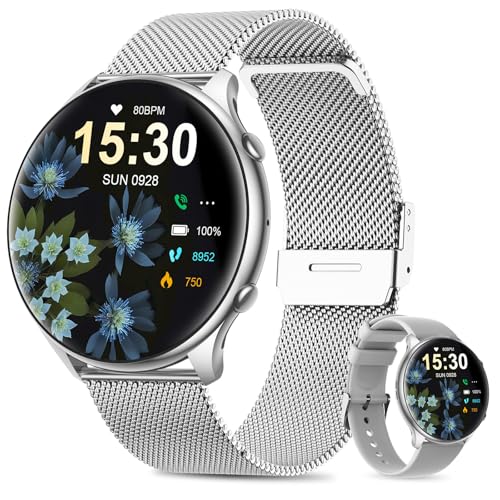 SLOKSFil Smartwatch Damen mit Telefonfunktion, 1.39" HD Fitnessuhr/Menstruationszyklus/Pulsuhr/Schrittzähler/IP67/Schrittzähler/120+ Sportmodi, für iOS Android Silber von SLOKSFil