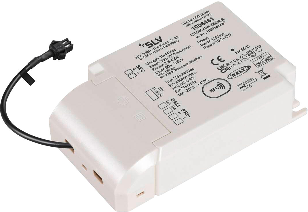 SLV LED-Bridge-Treiber, 42W, 1050mA für NUMINOS®, inklusive Funkschnittstelle für RF Modul, DALI - Vorschaltgeräte von SLV