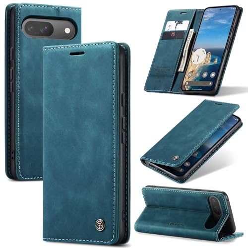 SLWYF Handyhülle für Google Pixel 9A Hülle Premium Lederhülle Klappbar Flip Case Tasche Magnet Kartenfach Standfunktion Klapphülle Schutzhülle für Google Pixel 9A, Blaugrün von SLWYF