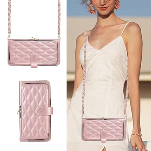 SLWYF Handyhülle für Huawei P30 Pro Hülle, Flip Case Lederhülle Reißverschluss Magnetverschluss Brieftasche mit 7 Kartenfächern Standfuntion Retro Matt Ledertasche - Rose Gold von SLWYF