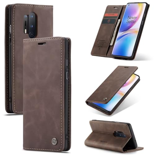 SLWYF Handyhülle für OnePlus 8 Pro Hülle, PU Leder Flip Tasche Klappbar Magnet Wallet Lederhülle, Silikon Bumper Klapphülle Case mit Kartenfäch für OnePlus 8 Pro, Kaffee von SLWYF