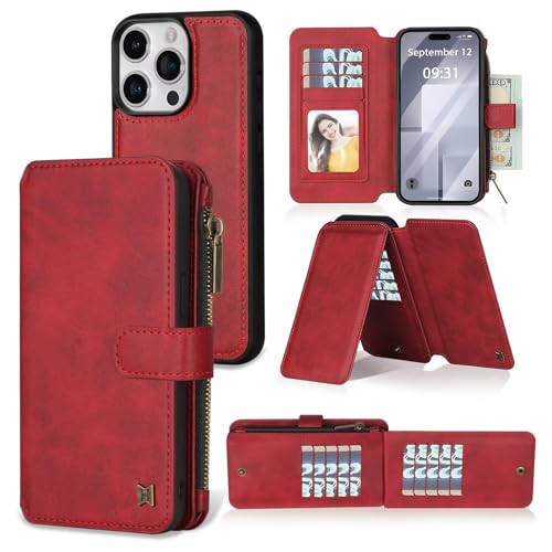 SLWYF Handyhülle für Samsung Galaxy A10 [Abnehmbar] 2-IN-1 Magnet Handyhülle [Kabellos Laden] [Kartenfach] Klapphülle Case Kompatibel mit Samsung Galaxy A10, Rot von SLWYF