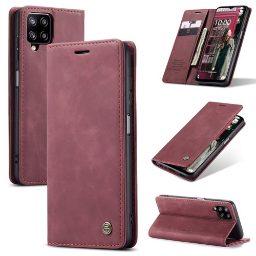 SLWYF Handyhülle für Samsung Galaxy A12/M12 Hülle, PU Leder Flip Tasche Klappbar Magnet Wallet Lederhülle, Silikon Bumper Klapphülle Case mit Kartenfäch für Samsung Galaxy A12/M12, Rot von SLWYF