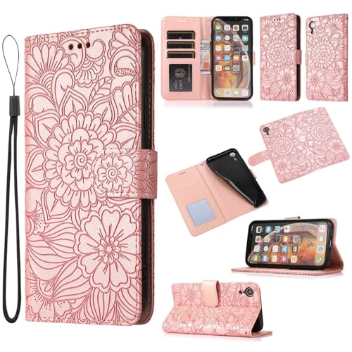 SLWYF Handyhülle für Samsung Galaxy A14 Hülle [3 Kartenfächer] [Magnet Verschluss] Leder Eleganter Prägung Schutzhülle Klapphülle Handyhülle für Samsung Galaxy A14, Rose Gold von SLWYF