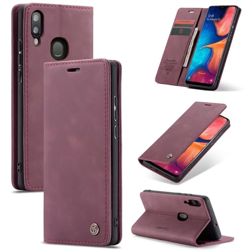SLWYF Handyhülle für Samsung Galaxy A20E Hülle, PU Leder Flip Tasche Klappbar Magnet Wallet Lederhülle, Silikon Bumper Klapphülle Case mit Kartenfäch für Samsung Galaxy A20E, Rot von SLWYF