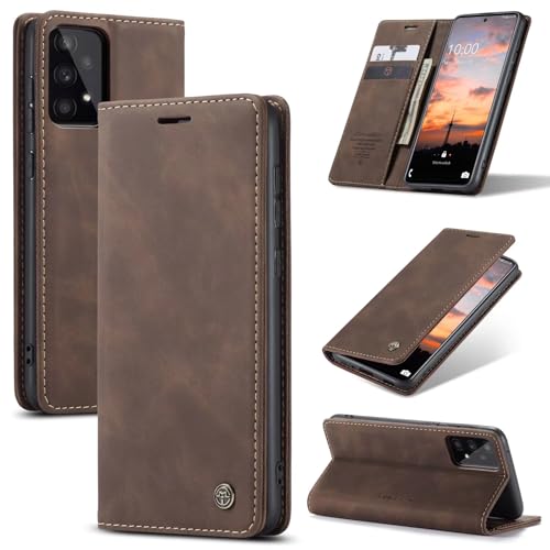 SLWYF Handyhülle für Samsung Galaxy A33 5G Hülle, PU Leder Flip Tasche Klappbar Magnet Wallet Lederhülle, Silikon Bumper Klapphülle Case mit Kartenfäch für Samsung Galaxy A33 5G, Kaffee von SLWYF