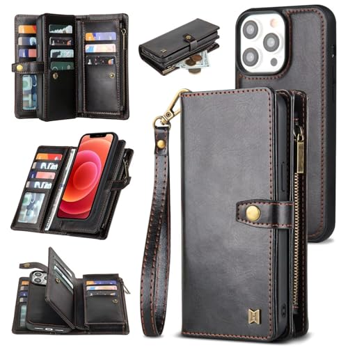 SLWYF Handyhülle für Samsung Galaxy A34 Hülle (2in1) Leder Stoßfestes Case Abnehmbare magnetische Hülle, MitHandschlaufe Kabelloses Laden Kartenfach Standfunktion Kompatibel mit Galaxy A34, Schwarz von SLWYF