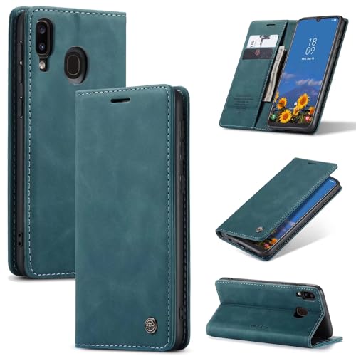 SLWYF Handyhülle für Samsung Galaxy A40 Hülle, PU Leder Flip Tasche Klappbar Magnet Wallet Lederhülle, Silikon Bumper Klapphülle Case mit Kartenfäch für Samsung Galaxy A40, Blaugrün von SLWYF