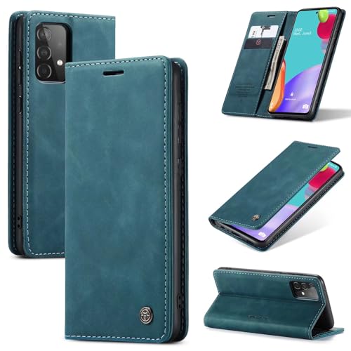 SLWYF Handyhülle für Samsung Galaxy A52/A52S 5G Hülle, PU Leder Flip Tasche Klappbar Magnet Wallet Lederhülle, Silikon Bumper Klapphülle Case mit Kartenfäch für Samsung Galaxy A52/A52S 5G, Blaugrün von SLWYF