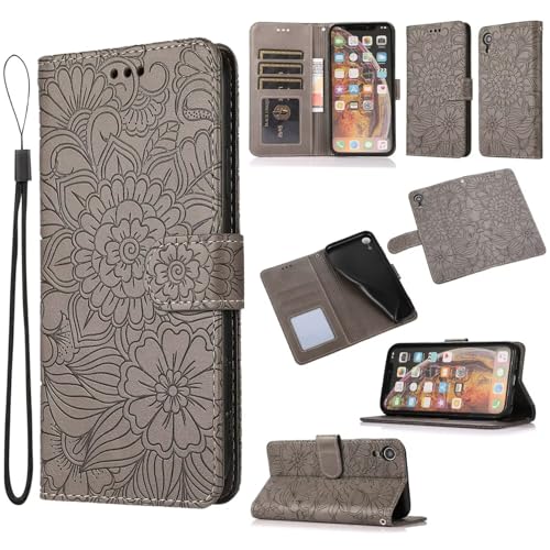 SLWYF Handyhülle für Samsung Galaxy S21 FE Hülle [3 Kartenfächer] [Magnet Verschluss] Leder Eleganter Prägung Schutzhülle Klapphülle Handyhülle für Samsung Galaxy S21 FE, Grau von SLWYF