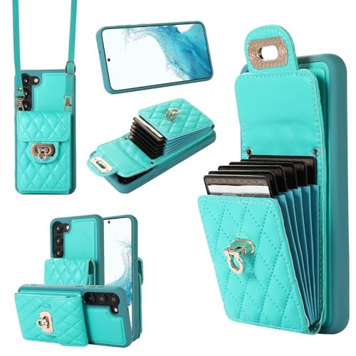 SLWYF Handyhülle für Samsung Galaxy S23 Plus Hülle mit Band, Leder Handykette Case mit Kartenhalter, Magnetische Hülle Handyhülle Klapphülle, Schutzhülle Handytasche, Grün von SLWYF