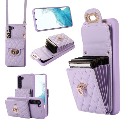 SLWYF Handyhülle für Samsung Galaxy S23 Plus Hülle mit Band, Leder Handykette Case mit Kartenhalter, Magnetische Hülle Handyhülle Klapphülle, Schutzhülle Handytasche, Violett von SLWYF