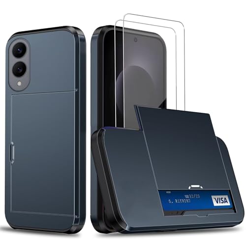 SLWYF Handyhülle für Samsung Galaxy S25 Edge Hülle mit 2 Stück Panzerglas Schutzfolie, Kartenfach Robust Fallschutz Outdoor Militär Schutzhülle für Samsung Galaxy S25 Edge (Marineblau) von SLWYF