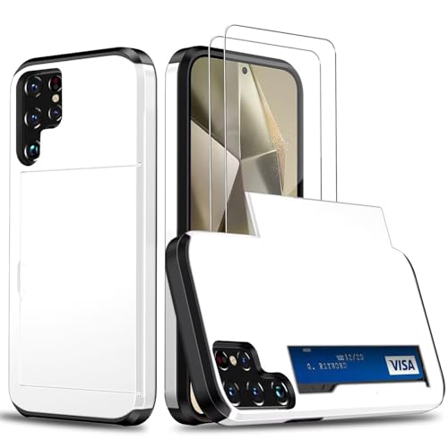 SLWYF Handyhülle für Samsung Galaxy S25 Ultra Hülle mit 2 Stück Panzerglas Schutzfolie, Kartenfach Robust Fallschutz Outdoor Militär Schutzhülle für Samsung Galaxy S25 Ultra (Weiß) von SLWYF