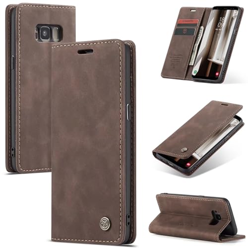 SLWYF Handyhülle für Samsung Galaxy S8 Hülle, PU Leder Flip Tasche Klappbar Magnet Wallet Lederhülle, Silikon Bumper Klapphülle Case mit Kartenfäch für Samsung Galaxy S8, Kaffee von SLWYF