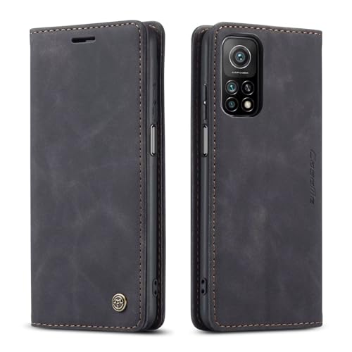 SLWYF Handyhülle für Xiaomi Mi 10T 5G/Mi 10T Pro 5G/Redmi 30S/Redmi K30S Hülle, PU Leder Flip Tasche Klappbar Magnet Wallet Lederhülle, Silikon Bumper Klapphülle Case mit Kartenfäch für Mi 10T,Schwarz von SLWYF