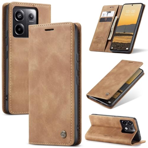 SLWYF Handyhülle für Xiaomi Poco X6 5G/Redmi Note 13 Pro 5G Hülle, PU Leder Flip Tasche Klappbar Magnet Wallet Lederhülle, Silikon Bumper Klapphülle Case mit Kartenfäch für Note 13 Pro 5G, Braun von SLWYF