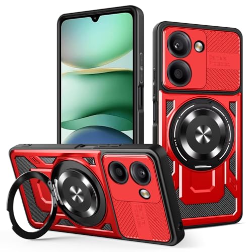 SLWYF Handyhülle für Xiaomi Redmi A5 Panzerhülle Hülle, mit Kameraschutz 360° Drehbar Ring Ständer, Stoßfest Stoßdämpfung Schutzhülle für Xiaomi Redmi A5 Cover Tasche (Rot) von SLWYF