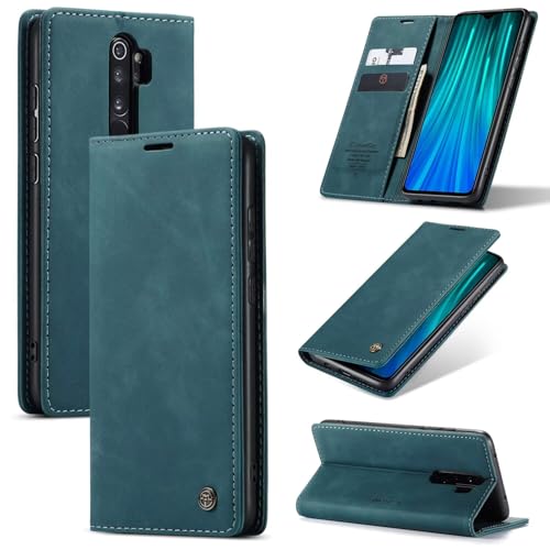 SLWYF Handyhülle für Xiaomi Redmi Note 8/Note 8 2021 Hülle, PU Leder Flip Tasche Klappbar Magnet Wallet Lederhülle, Silikon Bumper Klapphülle Case mit Kartenfäch für Xiaomi Redmi Note 8, Blaugrün von SLWYF