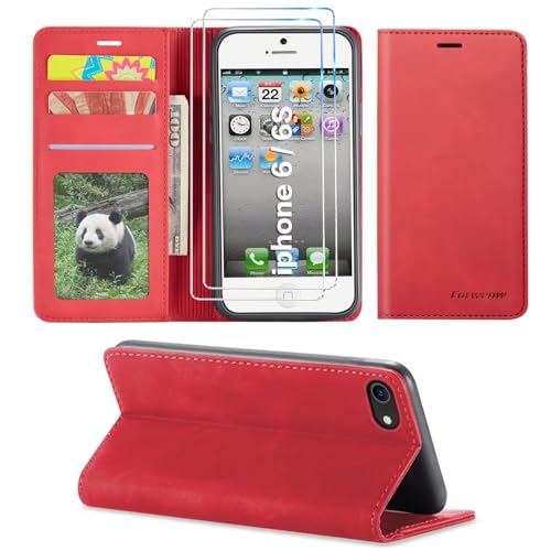 SLWYF Handyhülle für Xiaomi Redmi Note 9 Pro Hülle [Mit 2 Stück Panzer Schutz Glas] Premium Lederhülle Klappbar Flip Case Magnet Kartenfach Standfunktion Schutzhülle für Xiaomi Redmi Note 9 Pro, Rot von SLWYF