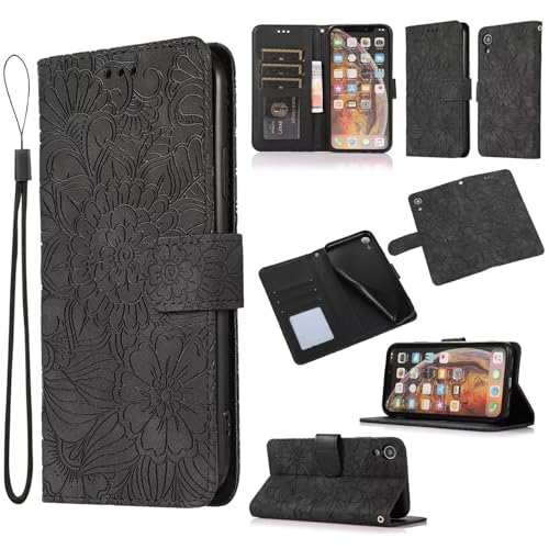 SLWYF Handyhülle für iPhone 12 Pro Max Hülle [3 Kartenfächer] [Magnet Verschluss] Leder Eleganter Prägung Schutzhülle Klapphülle Handyhülle für iPhone 12 Pro Max, Schwarz von SLWYF