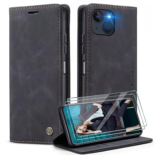 SLWYF Handyhülle für iPhone 13 Hülle +2 Stück Panzerglas Schutzfolie, Premium Leder Brieftasche Schutzhülle [Kartenfach][Stand] für iPhone 13,Schwarz von SLWYF