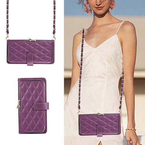 SLWYF Handyhülle für iPhone 14 Pro Hülle, Flip Case Lederhülle Reißverschluss Magnetverschluss Brieftasche mit 7 Kartenfächern Standfuntion Retro Matt Ledertasche - Tiefviolett von SLWYF