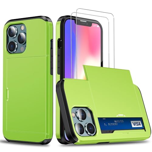 SLWYF Handyhülle für iPhone 14 Pro Max Hülle mit 2 Stück Panzerglas Schutzfolie, Kartenfach Robust Fallschutz Outdoor Militär Schutzhülle für iPhone 14 Pro Max (Grün) von SLWYF