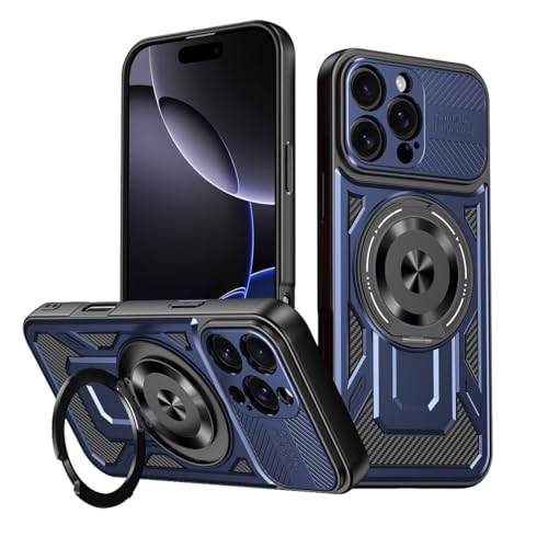 SLWYF Handyhülle für iPhone 16E Panzerhülle Hülle, mit Kameraschutz 360° Drehbar Ring Ständer, Stoßfest Stoßdämpfung Schutzhülle für iPhone 16E Cover Tasche (Blau) von SLWYF