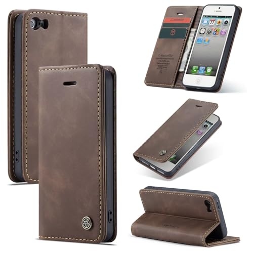 SLWYF Handyhülle für iPhone 5/5S/iPhone SE 2016 Hülle, PU Leder Flip Tasche Klappbar Magnet Wallet Lederhülle, Silikon Bumper Klapphülle Case mit Kartenfäch für iPhone 5/5S/iPhone SE 2016, Kaffee von SLWYF