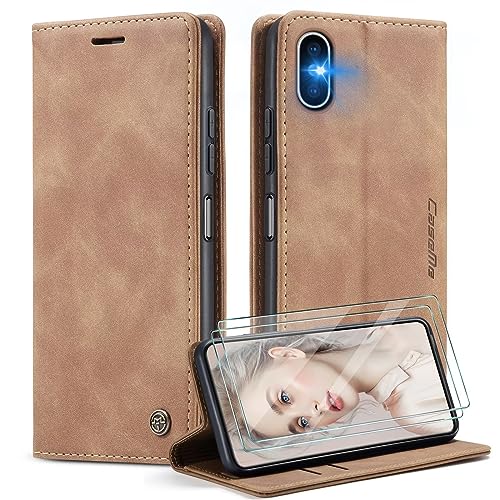 SLWYF Handyhülle für iPhone X/iPhone XS Hülle +2 Stück Panzerglas Schutzfolie, Premium Leder Brieftasche Schutzhülle [Kartenfach][Stand] für iPhone X/iPhone XS,Braun von SLWYF