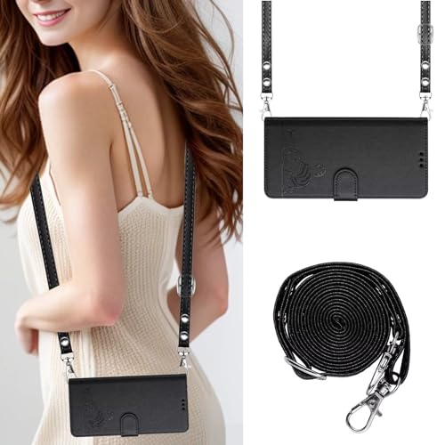 SLWYF Handykette Samsung Galaxy S8 Hülle Mit Band, Premium PU Flip Leder Geldbörse Handyhülle [Mit 3 Kartenfach] [Magnetisch] Klapphülle Schutzhülle für Samsung S8 - Schwarz von SLWYF