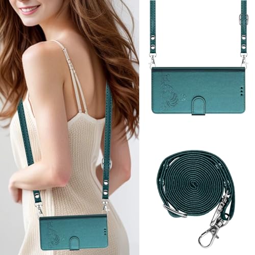 SLWYF Handykette Samsung Galaxy S8 Plus Hülle Mit Band, Premium PU Flip Leder Geldbörse Handyhülle [Mit 3 Kartenfach] [Magnetisch] Klapphülle Schutzhülle für Samsung S8 Plus - Green von SLWYF