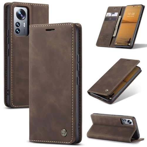 SLWYF Handyhülle für Xiaomi 12 lite Hülle, PU Leder Flip Tasche Klappbar Magnet Wallet Lederhülle, Silikon Bumper Klapphülle Case mit Kartenfäch für Xiaomi 12 lite, Kaffee von SLWYF